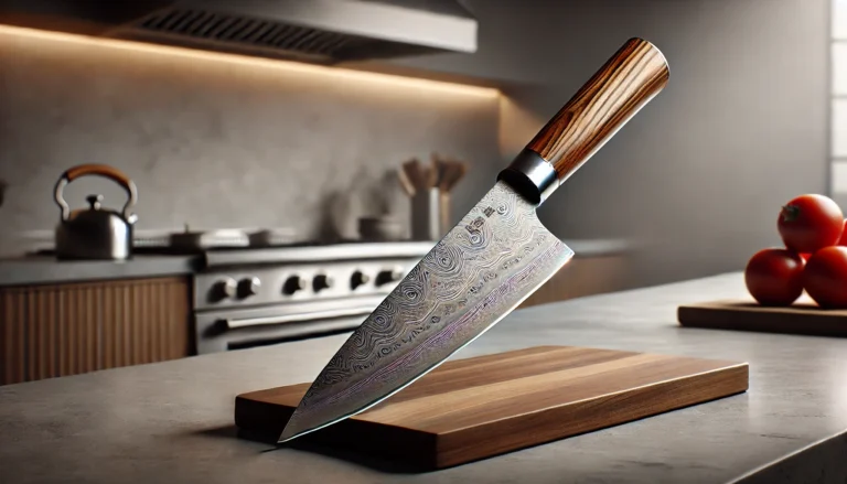 A knife rests on a cutting board, showcasing the essential tool for cooking. What is the best Japanese chef knife for your kitchen?