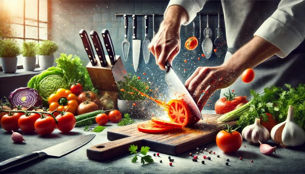 An individual is using a knife to chop vegetables, highlighting the importance of knife skills. Why are knife hits so potent?